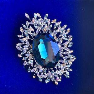 New in Box. Royal Blue Crystal Brooch. Size: Large